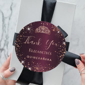 Quinceanera burgundy roos Gold tiara bedankt Ronde Sticker