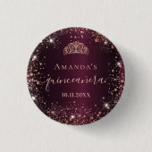 Quinceanera burgundy roos gold tiara name script ronde button 3,2 cm (Voorkant)