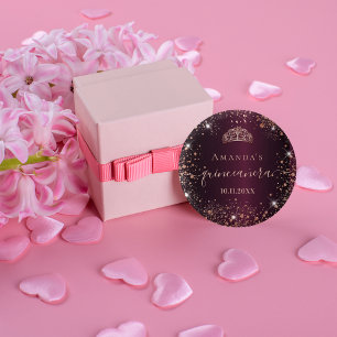 Quinceanera burgundy roos gold tiara name script ronde button 3,2 cm