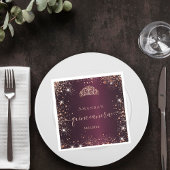 Quinceanera burgundy roos gold tiara name script servet