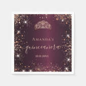 Quinceanera burgundy roos gold tiara name script servet (Voorkant)