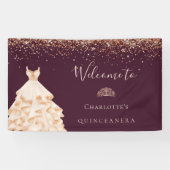 Quinceanera burgundy roos goud glitsstof spandoek (Horizontaal)
