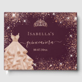Quinceanera burgundy roos gouden jurk tiara gastenboek (Voorkant)