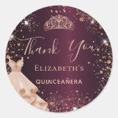 Quinceanera burgundy roos goudjurk Hartelijk dank Ronde Sticker (Voorkant)