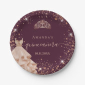 Quinceanera burgundy roos goudtiara jurk papieren bordje (Voorkant)