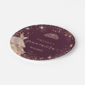 Quinceanera burgundy roos goudtiara jurk papieren bordje (Gekanteld)