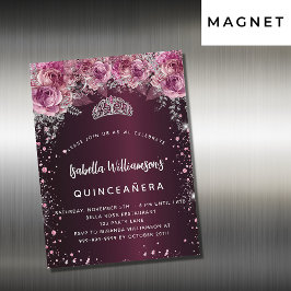 Quinceanera burgundy roze florale tiara luxe