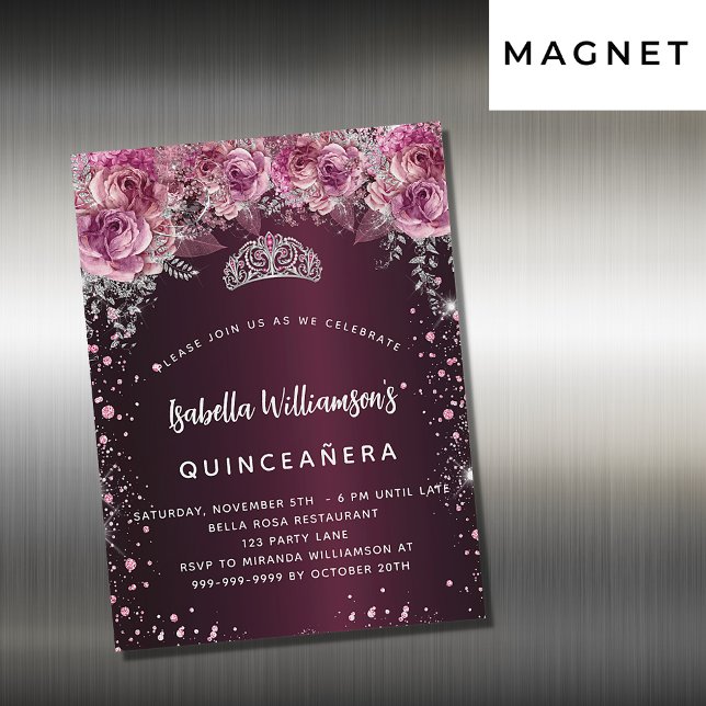 Quinceanera burgundy roze florale tiara luxe (Creator heeft geüpload)