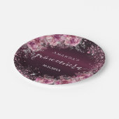 Quinceanera burgundy roze glitter florale naam papieren bordje (Gekanteld)