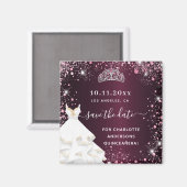 Quinceanera burgundy roze jurk, sla de datum op magneet (Voorkant / Achterkant)