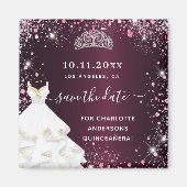 Quinceanera burgundy roze jurk, sla de datum op magneet (Voorkant)