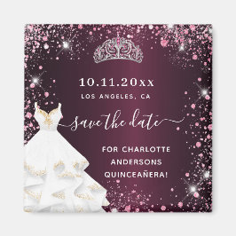 Quinceanera burgundy roze jurk, sla de datum op magneet