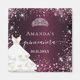 Quinceanera burgundy roze tiara jurk magneet