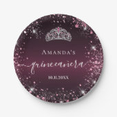 Quinceanera burgundy roze tiara name script papieren bordje (Voorkant)