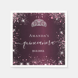 Quinceanera burgundy roze tiara name script servet