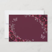 Quinceanera Burgundy Silver Floral Reply RSVP Kaartje (Achterkant)