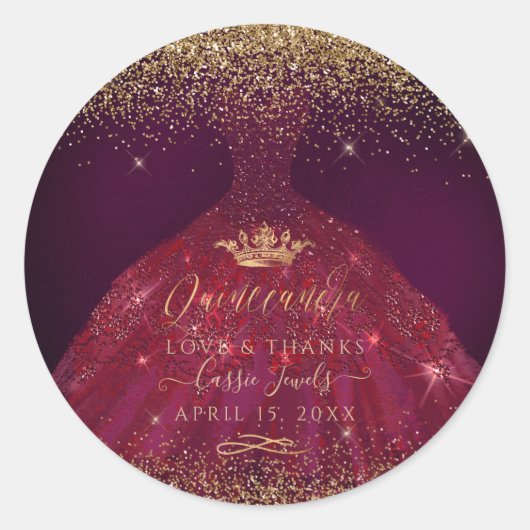Quinceañera Burgundy Sparkle Gown Ronde Sticker (Voorkant)