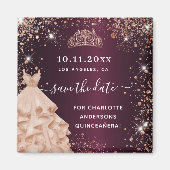 Quinceanera burgundy tiara kleed de datum op magneet (Voorkant)