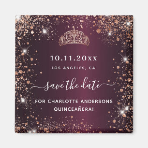 Quinceanera burgundy tiara roos gold met uitzonder magneet