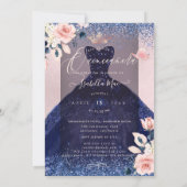 Quinceanera Butterflies Blush Navy Glitter Gown Kaart (Achterkant)