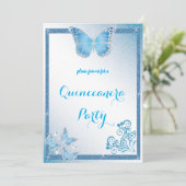 quinceanera butterfly blue glitter elegant diamant kaart (Staand voorkant)