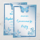 quinceanera butterfly blue glitter elegant diamant kaart (Voorkant / Achterkant)