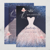 Quinceanera Butterfly Blush Glitter Gown Navy Kaart (Voorkant / Achterkant)