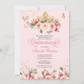 Quinceañera Butterfly & Blush Pink Waterverf Roos Kaart (Voorkant)