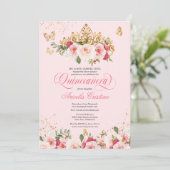 Quinceañera Butterfly & Blush Pink Waterverf Roos Kaart (Staand voorkant)