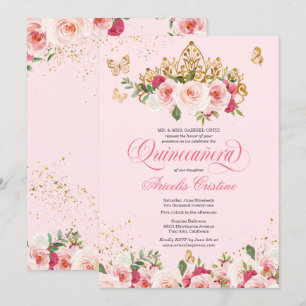Quinceañera Butterfly & Blush Pink Waterverf Roos Kaart