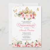 Quinceañera Butterfly & Blush Pink Waterverf Roos Kaart (Voorkant)