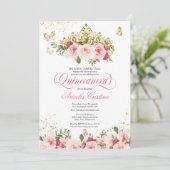 Quinceañera Butterfly & Blush Pink Waterverf Roos Kaart (Staand voorkant)
