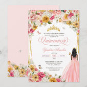 Quinceanera Butterfly Blush Pink & Yellow Floral Kaart (Voorkant / Achterkant)