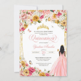 Quinceanera Butterfly Blush Pink & Yellow Floral Kaart