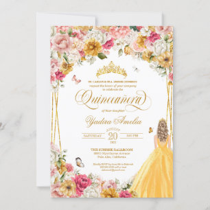 Quinceanera Butterfly Blush Pink Yellow Florin Kaart