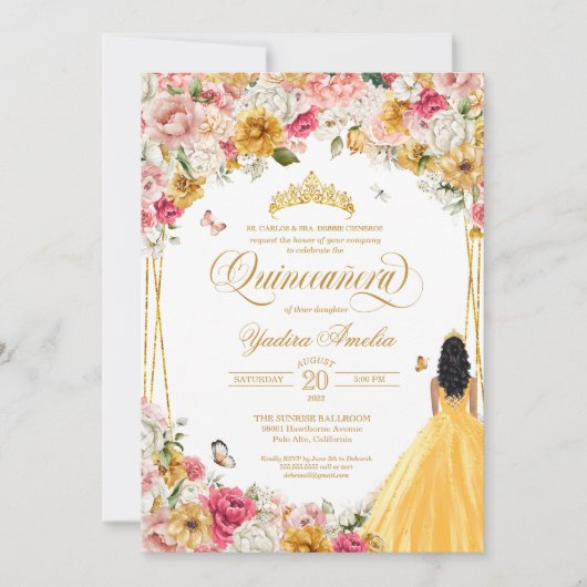 Quinceanera Butterfly Blush Pink Yellow Florin Kaart (Voorkant)