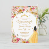 Quinceanera Butterfly Blush Pink Yellow Florin Kaart (Staand voorkant)