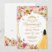 Quinceanera Butterfly Blush Pink Yellow Florin Kaart (Voorkant / Achterkant)