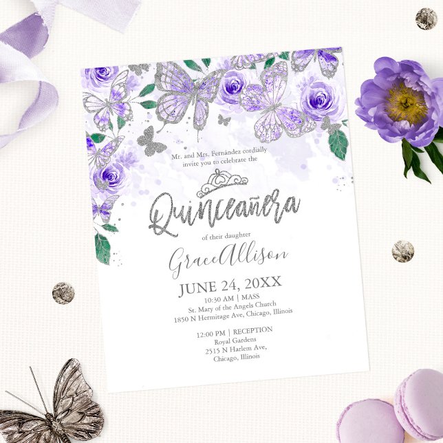 Quinceanera Butterfly Budget Invitation Bilingual (Creator heeft geüpload)