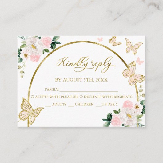 Quinceanera Butterfly Budget RSVP-kaart Informatiekaartje (Voorkant)