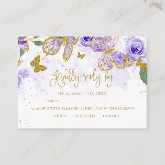 Quinceanera Butterfly Budget RSVP-kaart Informatiekaartje (Voorkant)