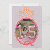 Quinceañera Butterfly Crown Squiggle Invitation Kaart (Achterkant)