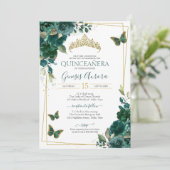Quinceañera Butterfly Emerald Green Elegant Kaart (Staand voorkant)