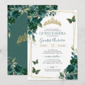 Quinceañera Butterfly Emerald Green Elegant Kaart (Voorkant / Achterkant)