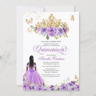 Quinceañera Butterfly en Paarse Waterverf Flowers Kaart