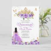 Quinceañera Butterfly en Paarse Waterverf Flowers Kaart (Staand voorkant)