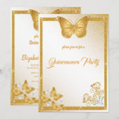 quinceanera butterfly goud glitter elegant diamant kaart (Voorkant / Achterkant)