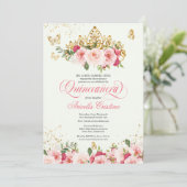 Quinceañera Butterfly Mint & Pink Waterverf Roos Kaart (Staand voorkant)