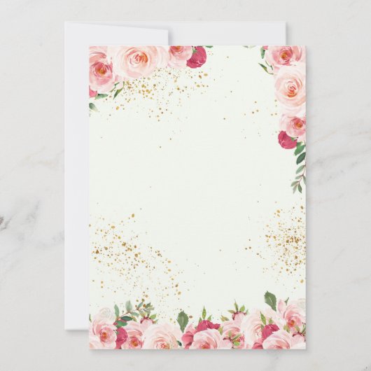 Quinceañera Butterfly Mint & Pink Waterverf Roos Kaart (Achterkant)