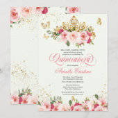 Quinceañera Butterfly Mint & Pink Waterverf Roos Kaart (Voorkant / Achterkant)